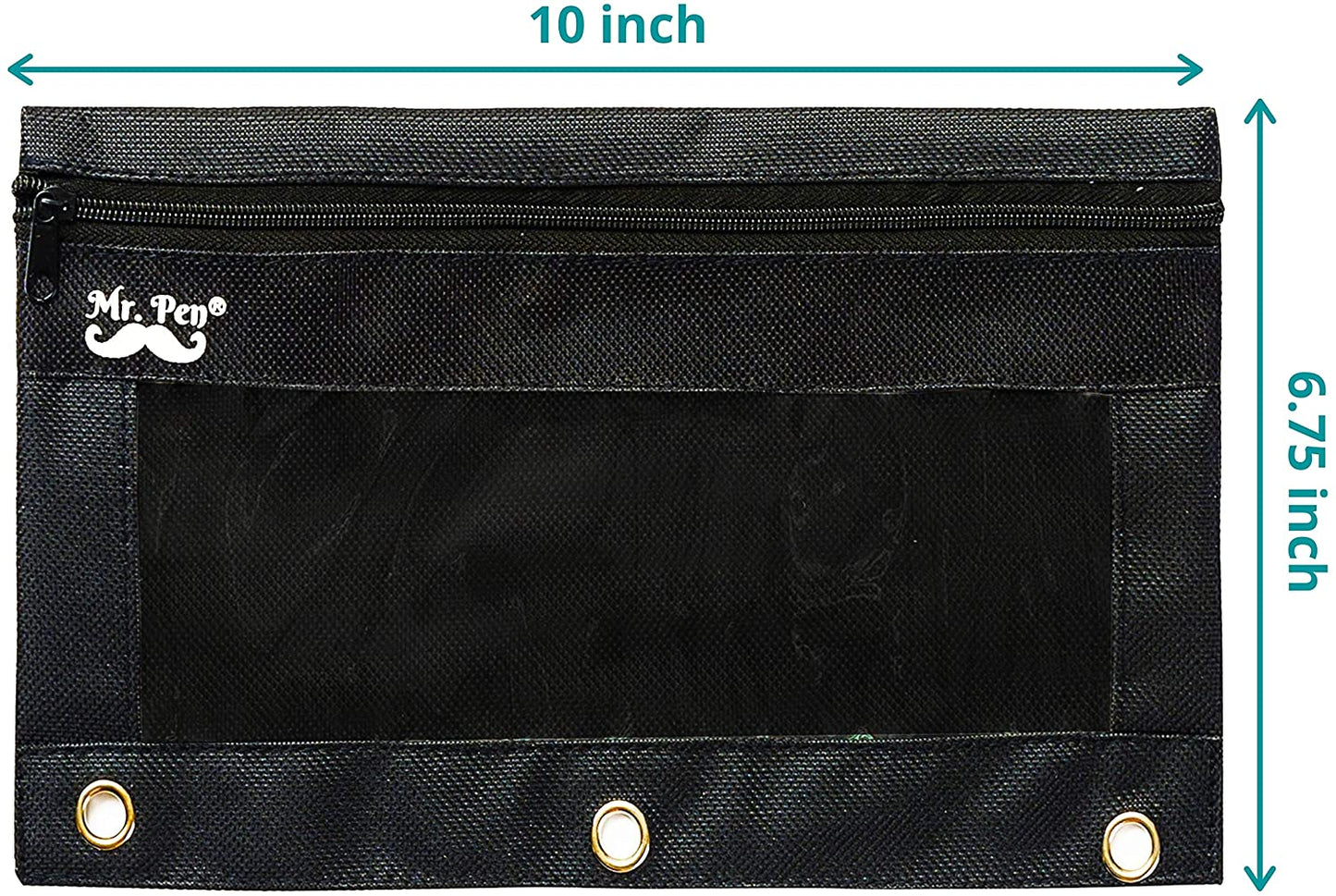 Mr. Pen Fabric Pencil Pouch with 3 Binder Holes, Black, Set of 2