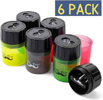 Handheld Manual Pencil Sharpener with 2 Sharpening Holes and Screw-on Lid, Pack of 6