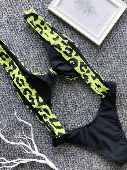 Vintage Leopard Contrast One-piece Swimsuit