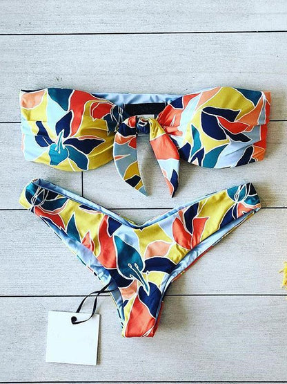 Sexy Bowknot Printed Bikinis Swimwear