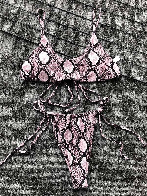 Sexy Lace Up Leopard Bikini Swimsuit