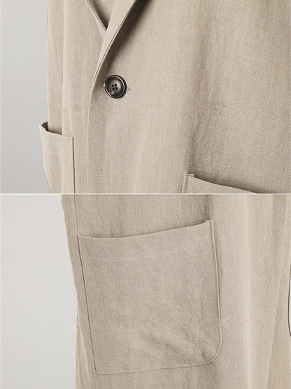 Simple Solid Color Split-Joint With Pocket Linen Notched Collar Vest Outwear