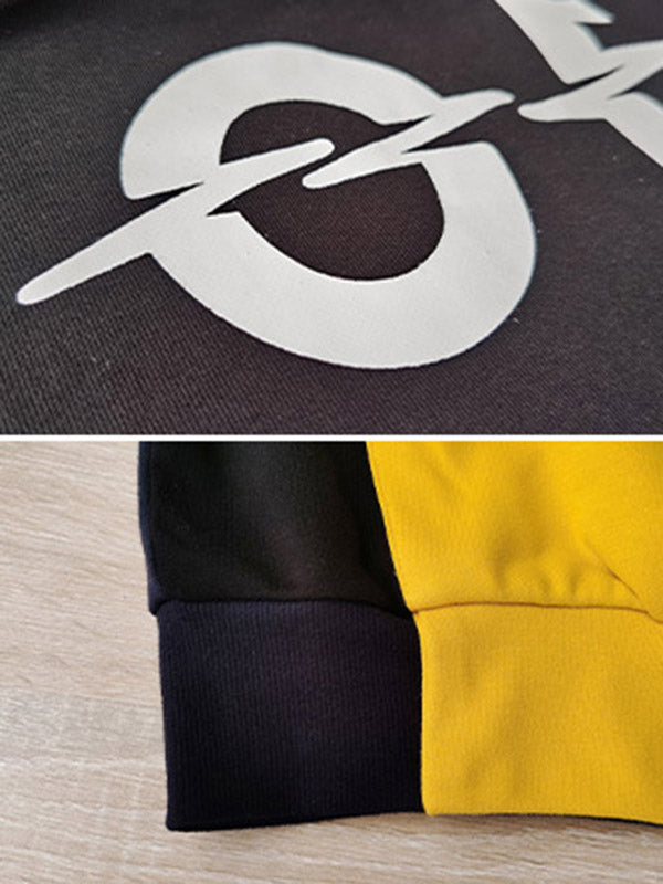 Original Split-Joint Contrast Color Letter Printed Batwing Sleeve Drawstring Hoodies