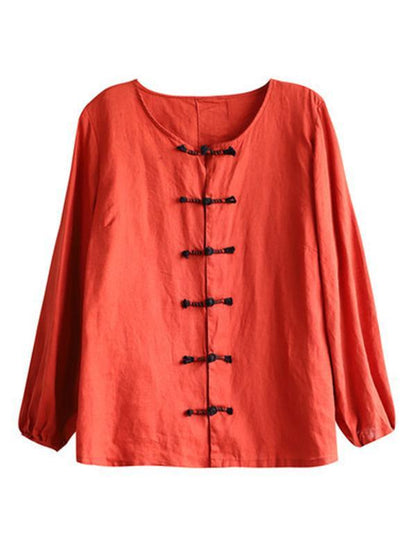 Artistic Retro Buckle Blouse Tops