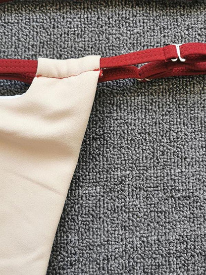 Solid Color Triangles Bandage Split Bikini Swimsuit