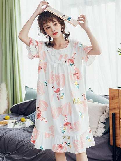 Original Cartoon Printed Bishop Sleeve Pajama Dress
