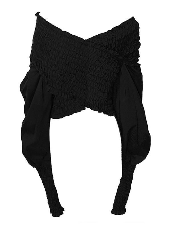 V-Neck Backless Solid Overlapping Blouse