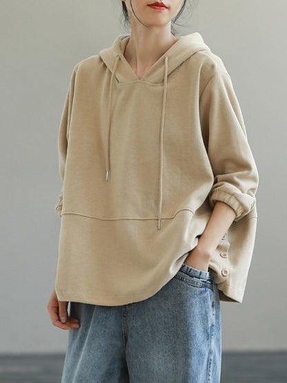 Casual Solid Color Long Sleeves Drawstring Hoodies