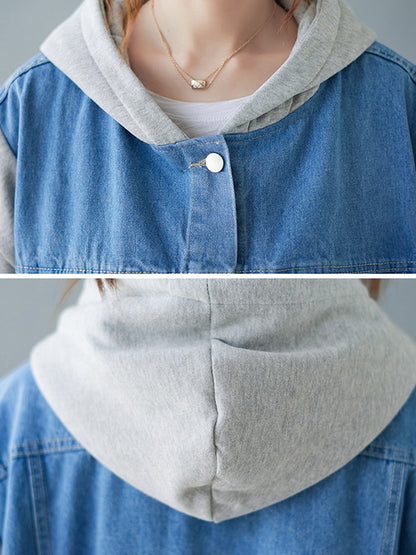 Casual Cotton Denim Split-Joint Hooded Outerwear