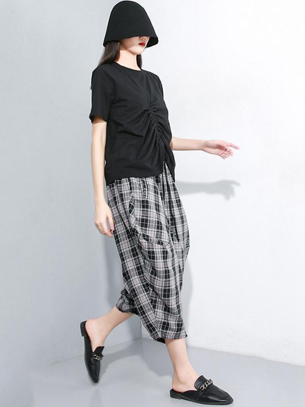 Casual Plaid Elastic Waist Harem Pants
