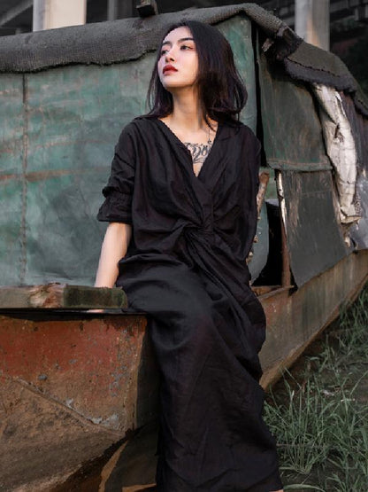 Solid Ruffled Split-Side Short Sleeves Dress