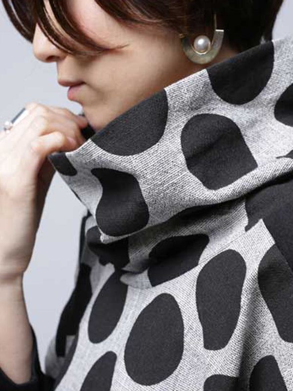 Original Loose Polka-Dot Split-Joint Heaps Collar Long Sleeves T-Shirt Tops