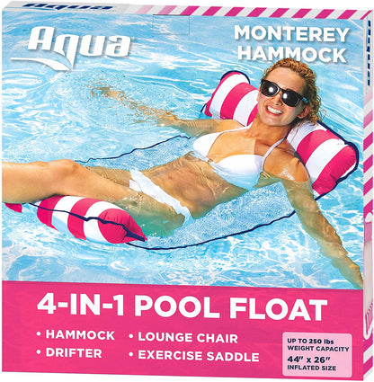 4-in-1 Monterey Hammock Inflatable Pool Float, Multi-Purpose Pool Hammock (Saddle, Lounge Chair, Hammock, Drifter) Pool Chair, Portable Water Hammock, Navy/White Stripe