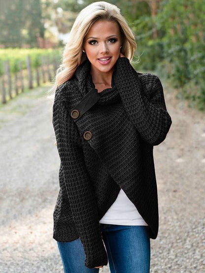 Solid Color Fashion High-neck Button Sweater Tops