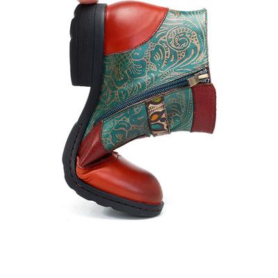 Plant Textured Leather Craft Flat Casual Booties