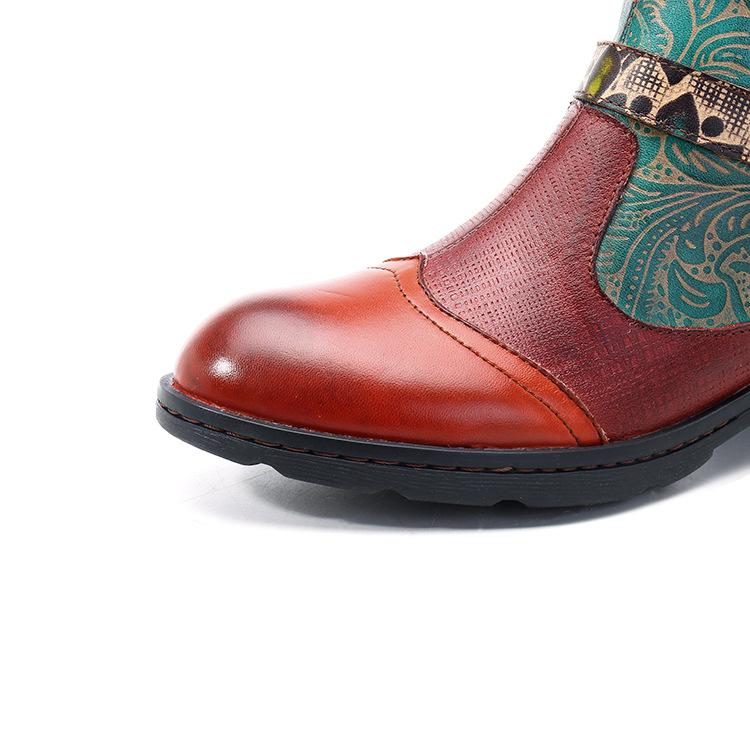 Plant Textured Leather Craft Flat Casual Booties