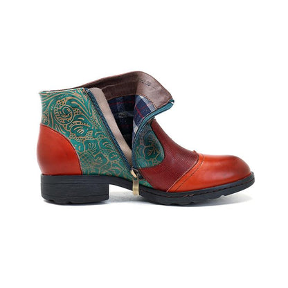 Plant Textured Leather Craft Flat Casual Booties