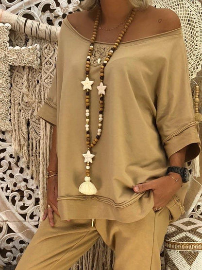 Off-The-Shoulder Seven-Quarter Sleeve T-Shirt