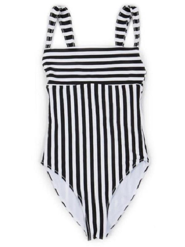 Spaghetti-Neck Striped Split-Joint One-Piece Swimwear