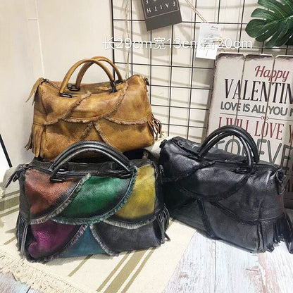 Hand-tinted leather women's bag with leather slant satchel