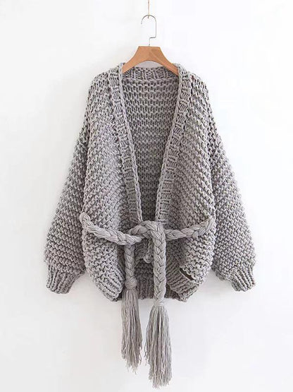 Hollow Knitting Bandage Long Sleeves Cardigan Tops