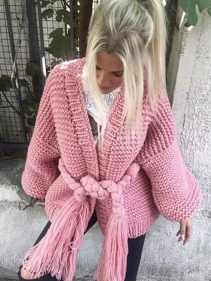 Hollow Knitting Bandage Long Sleeves Cardigan Tops