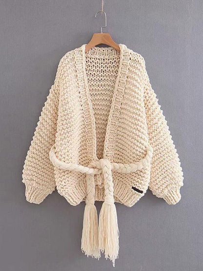 Hollow Knitting Bandage Long Sleeves Cardigan Tops