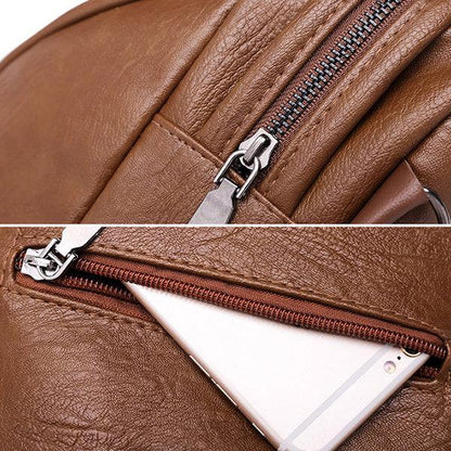 Women PU Leather Multi-pocket Backpack Solid Shoulder Bag