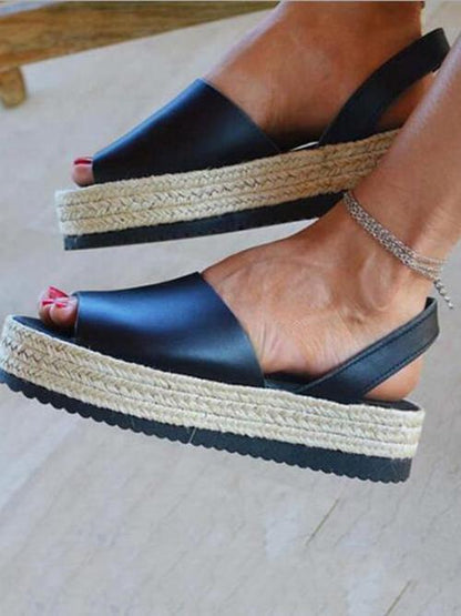 Fashion Open-toe Straw Plaited Flats Sandal Shoes