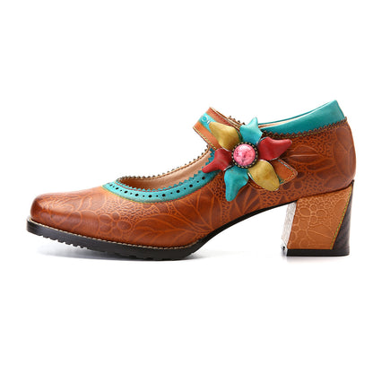 Handmade leather women's heel shoes Mary Jane shoes sandals