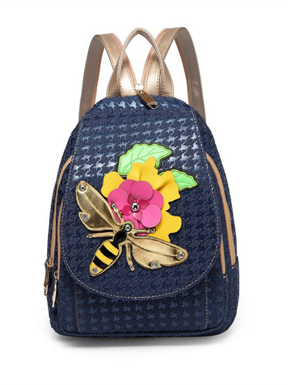 Bee creative embroidery flower casual shoulder bag