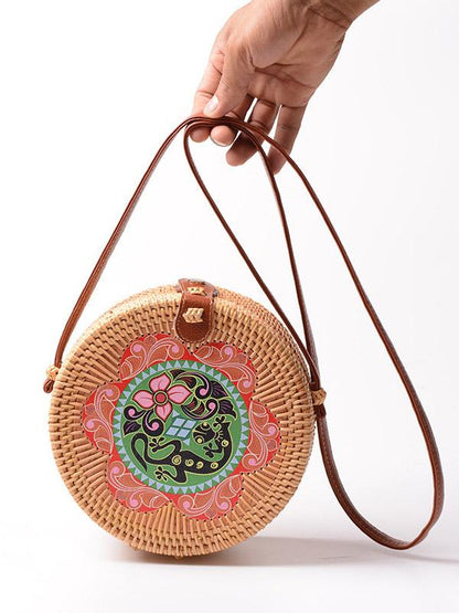 Forest Style Rattan Flower Pattern Round Bag