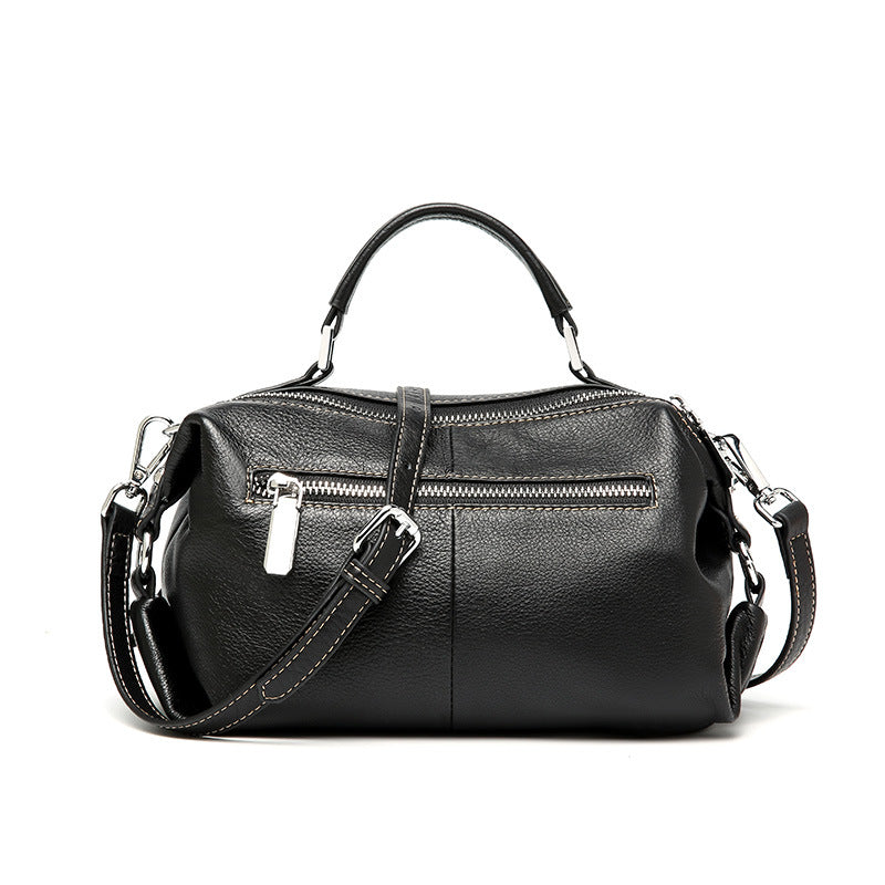 Fashionable Boston leather hand bag with crossbody style
