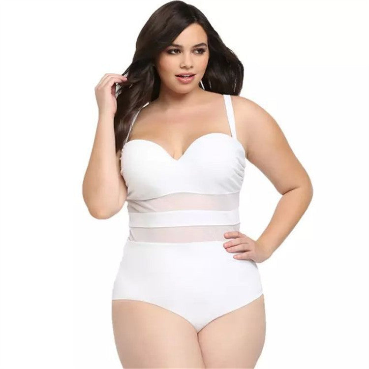 mesh yarn stitching fat solid one piece swimsuit