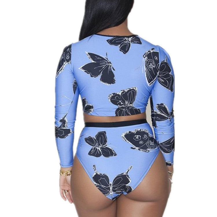 Large Butterfly Long Sleeve High Waist BIKINI SWIMSUIT