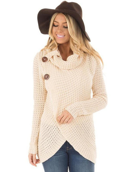 Solid Color Fashion High-neck Button Sweater Tops
