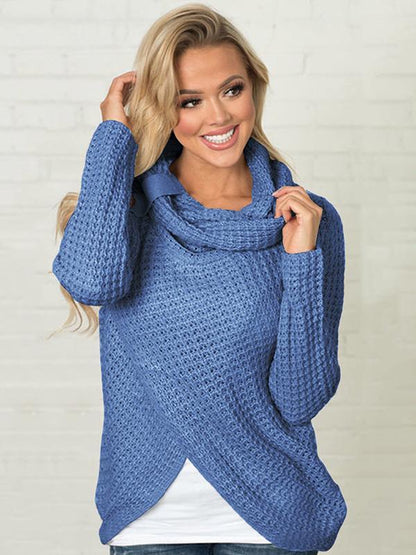 Solid Color Fashion High-neck Button Sweater Tops