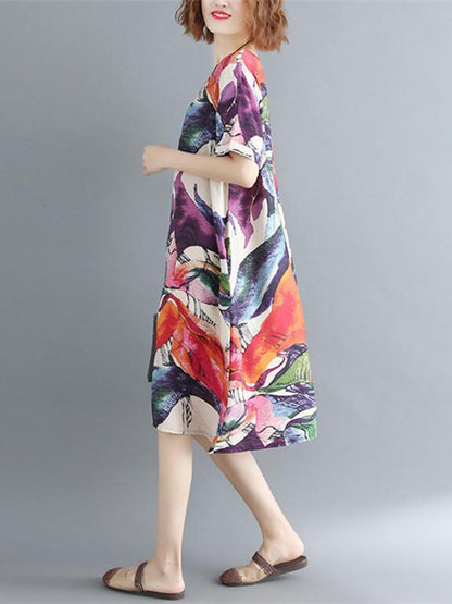Loose Colorful Long Cotton Dress