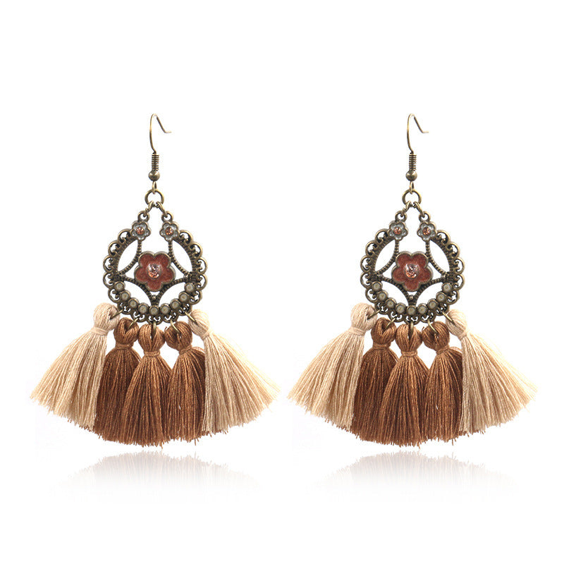 Bohemian tassel earrings long geometric alloy earrings