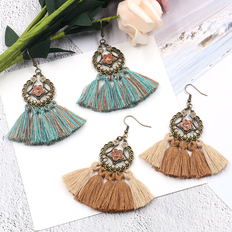 Bohemian tassel earrings long geometric alloy earrings