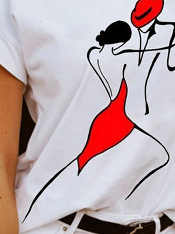 Simple Printed Short Sleeves T-Shirt Top