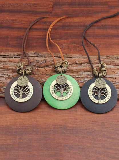 Vintage Wooden Circle Tree Shape Necklace Accessorie