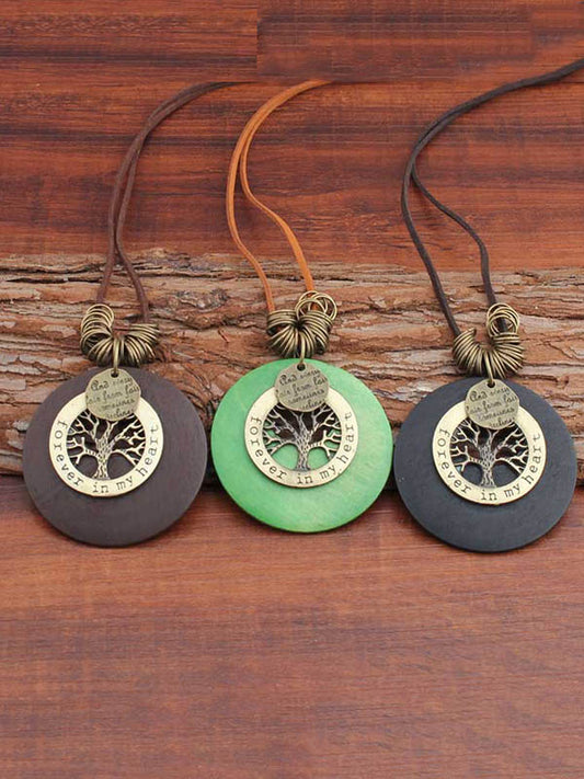 Vintage Wooden Circle Tree Shape Necklace Accessorie