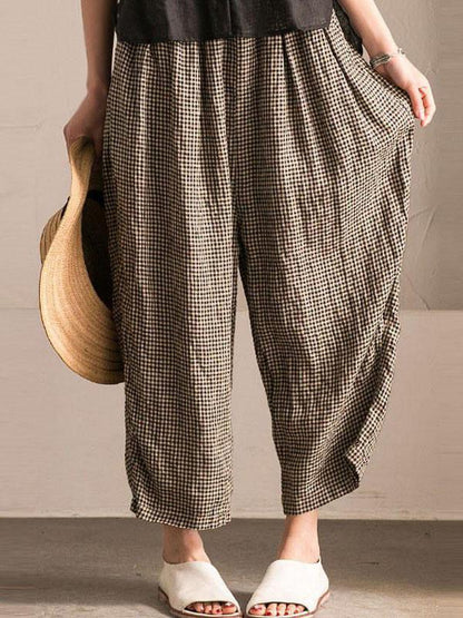 Little Grid Casual Comfortable Cotton Pants