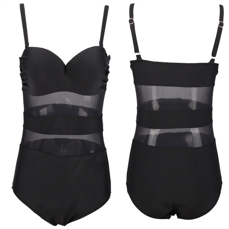 mesh yarn stitching fat solid one piece swimsuit