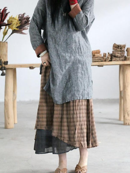 National Simple Linen Long Tops
