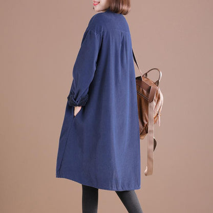 Buykud Casual Stand Collar Plus Velvet Warm Dress