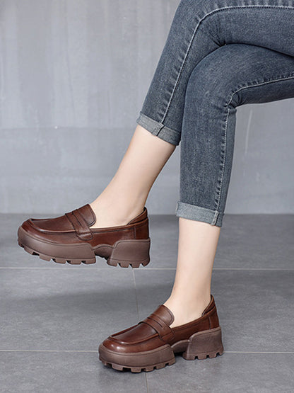Vintage Cow Leather Low-Top Platform Loafers