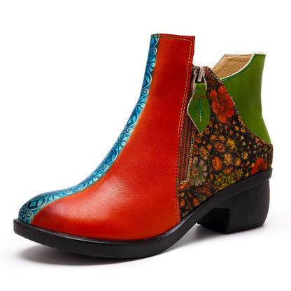 plant print ladies leather comfortable boots