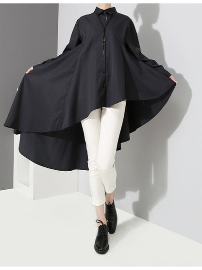 LOOSE BLACK CROPPED PLEATED SHIRT